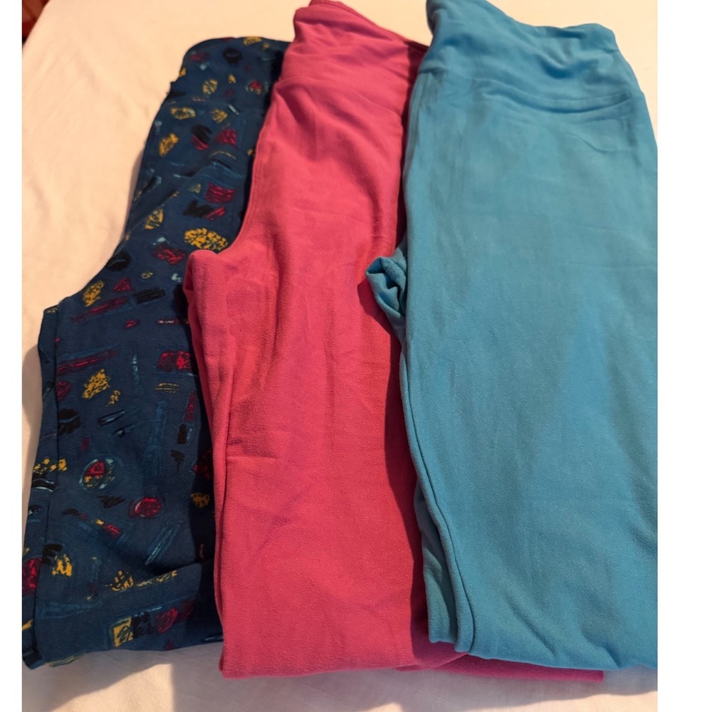 LuLaRoe Leggings Bundle Set of 3 One Size OS Pink Turquoise Blue Patterned OS